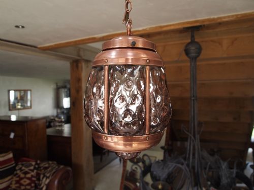 fig 1. Light ceiling light Arts and Crafts copper and blown glass c1910
