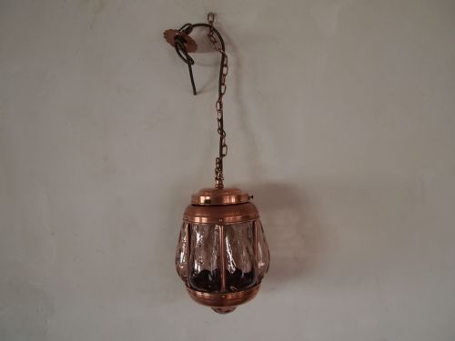 fig 2. Light ceiling light Arts and Crafts copper and blown glass c1910