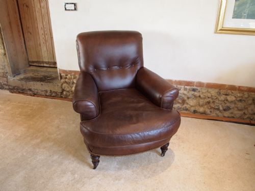 fig 1. Chair fine quality Howard style Victorian leather club armchair c1880