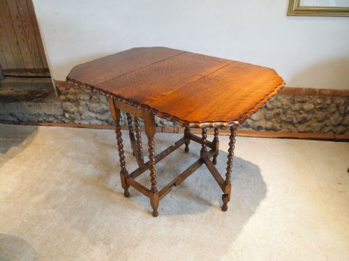 Table Edwardian Golden Oak Barley Twist Drop Leaf C1910