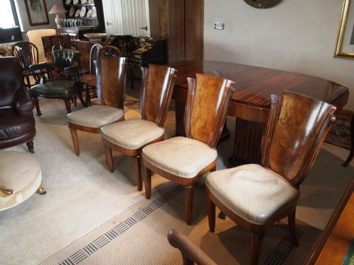 Chairs Art Deco Figured Walnut and Coromandel Leather Dining Chairs C1925