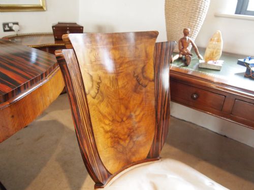 fig 2. Chairs Art Deco figured Walnut and Coromandel leather dining chairs c1925