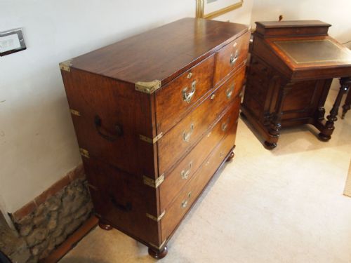 fig 1. Chest of drawers fine quality early Victorian Military campaign chest Teak c1840