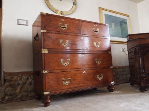 fig 2. Chest of drawers fine quality early Victorian Military campaign chest Teak c1840