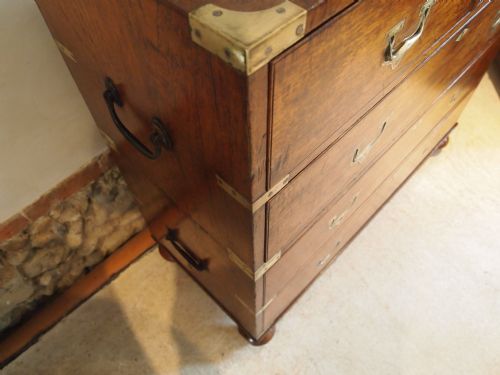 fig 3. Chest of drawers fine quality early Victorian Military campaign chest Teak c1840