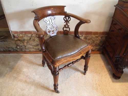 Chair Victorian Elm and Leather Desk Chair C1870