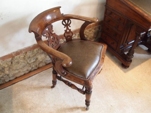 fig 2. Chair Victorian Elm and leather desk chair c1870