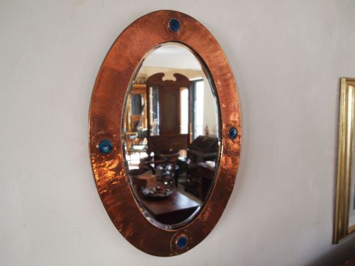Mirror Arts and Crafts Copper Ruskin Enamels Possibly Liberty & Co C1900