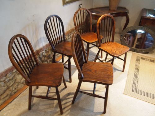 Chairs Set of Five Late Victorian Windsor Kitchen Dining Chairs Beech/elm C1900