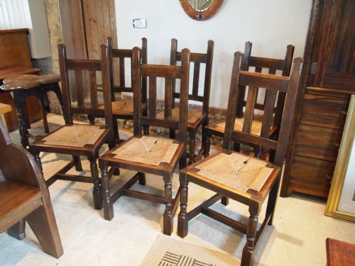 Chairs Set of Six Arts and Crafts Oak Dining Chairs C1900