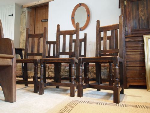 fig 1. Chairs set of six Arts and Crafts Oak dining chairs c1900