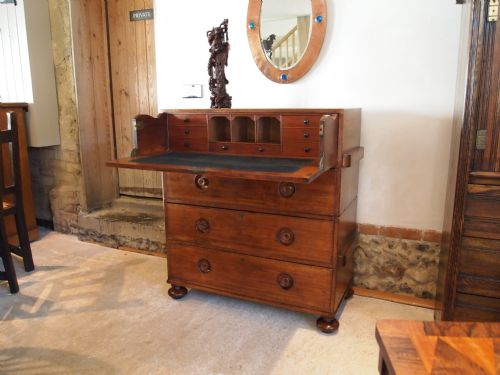 fig 1. Chest of drawers Victorian Military campaign rare secretaire Naval Teak c1860