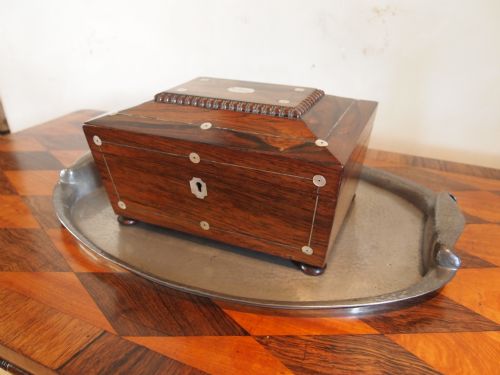 Sewing or Work Box Victorian Rosewood and Mother of Pearl Inlay C1870