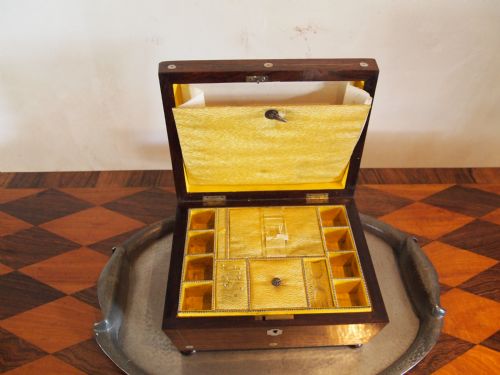 fig 1. Sewing or work box Victorian Rosewood and Mother of Pearl inlay c1870