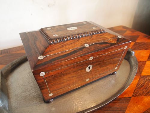 fig 2. Sewing or work box Victorian Rosewood and Mother of Pearl inlay c1870