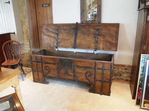 fig 1. Coffer chest Blanket box Arts and crafts solid Elm c1920