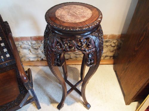 Stand Chinese Edwardian Carved Rosewood and Rouge Marble Jardinere Stand C1900