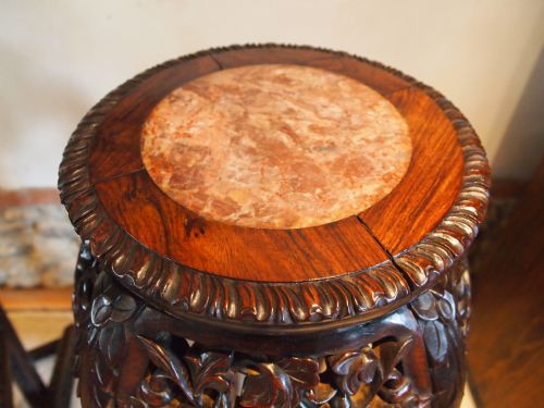 fig 1. Stand Chinese Edwardian carved Rosewood and Rouge marble jardinere stand c1900