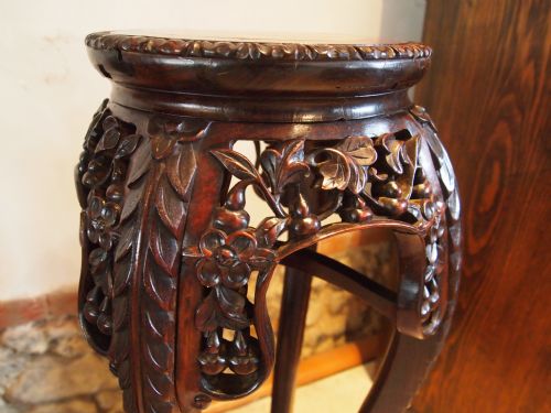 fig 2. Stand Chinese Edwardian carved Rosewood and Rouge marble jardinere stand c1900