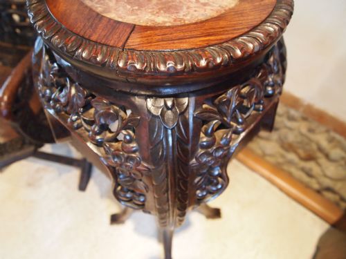 fig 3. Stand Chinese Edwardian carved Rosewood and Rouge marble jardinere stand c1900
