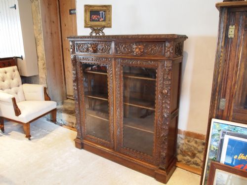 Bookcase Victorian Carved Oak Green Man Adjustable Shelves C1880