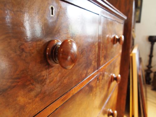 fig 1. Chest of drawers Victorian Burr and figured Walnut fine quality c1860