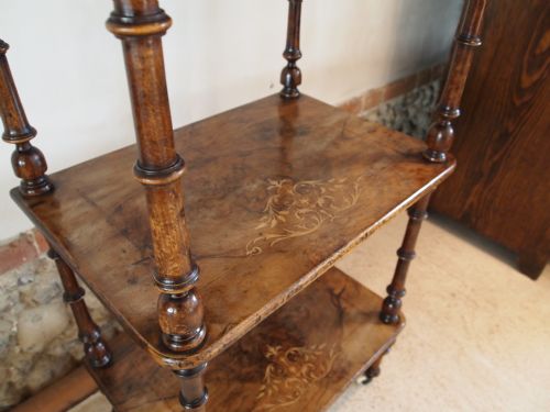 fig 1. Table display shelf wot not Victorian figured Walnut and inlaid c1880