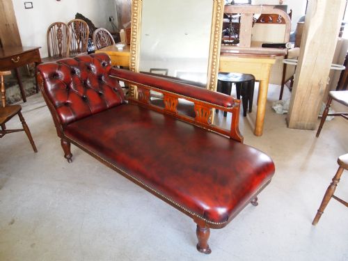 Chaise Longue Sofa Victorian Mahogany Oxblood Leather C1890