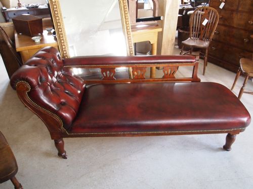 fig 1. Chaise Longue sofa Victorian Mahogany Oxblood leather c1890