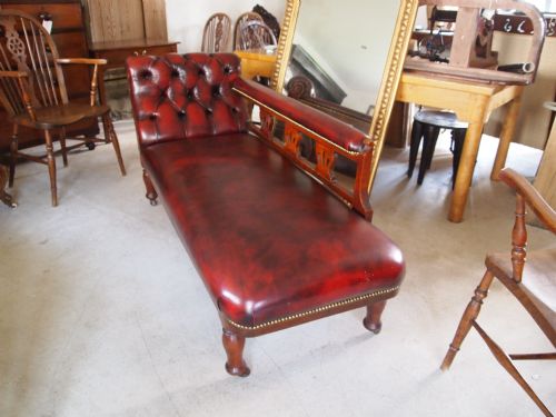 fig 2. Chaise Longue sofa Victorian Mahogany Oxblood leather c1890