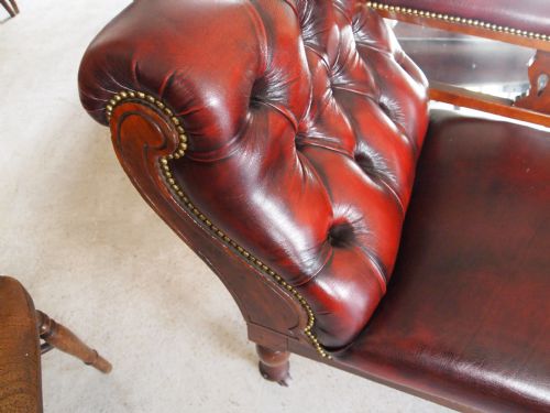 fig 3. Chaise Longue sofa Victorian Mahogany Oxblood leather c1890