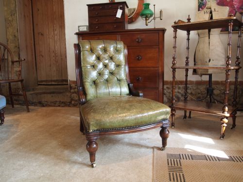 Chair Victorian Mahogany Deep Buttoned Back Leather Chair C1870