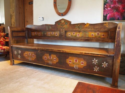 Settle Bench Victorian Carpathian Folk Art Settle Original Paint C1850