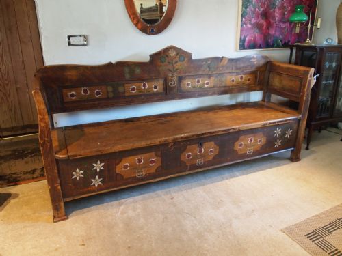 fig 1. Settle bench Victorian Carpathian folk art settle original paint c1850