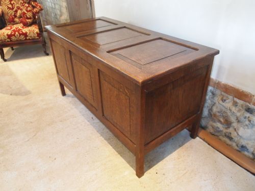 fig 1. Coffer Blanket box Arts and Crafts Cotswold school influenced Oak c1900