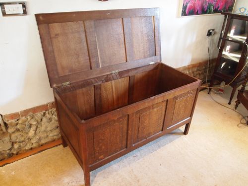 fig 3. Coffer Blanket box Arts and Crafts Cotswold school influenced Oak c1900