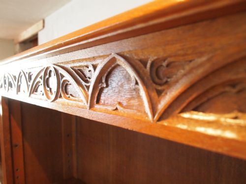 fig 3. Bookcase magnificent Arts and Crafts Gothic revival Oak carved bookcase c1900
