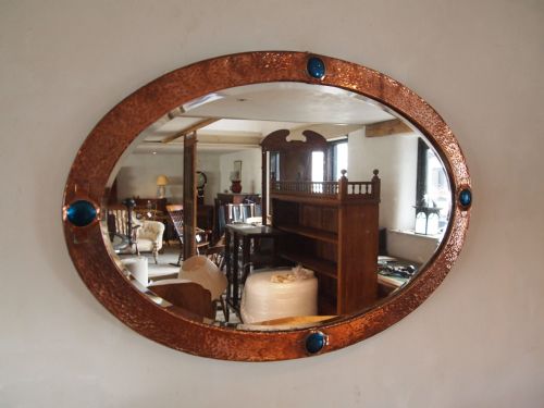 Mirror Arts and Crafts Liberty Style Copper Ruskin Enamels Large Size  C1900