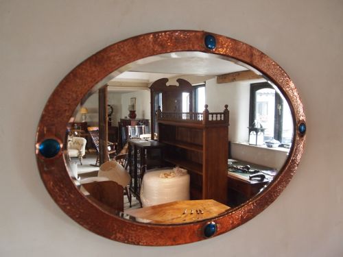 fig 2. Mirror Arts and Crafts Liberty style copper Ruskin enamels large size c1900