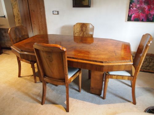 Table and Chairs Art Deco Figured and Burr Walnut C1920