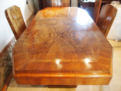 fig 1. Table and chairs Art Deco figured and burr Walnut c1920