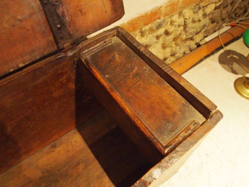 fig 2. Coffer chest blanket box traditional six plank boarded chest Elm c1700