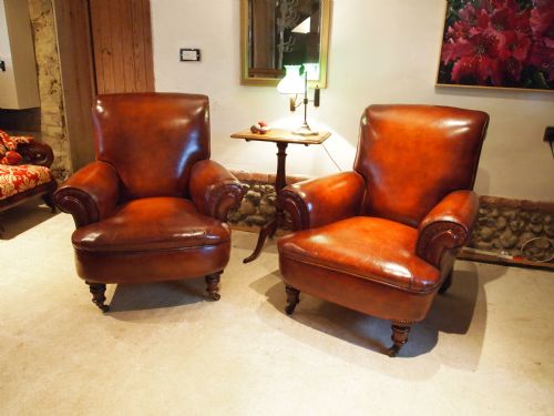 Chairs Pair of Victorian Leather Club Armchairs Stunning C1880