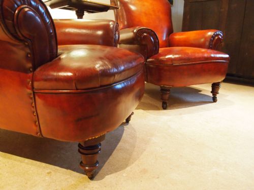 fig 1. Chairs pair of Victorian leather club armchairs stunning c1880