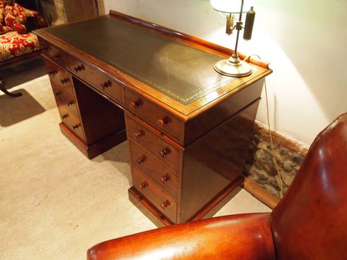 fig 1. Desk Victorian Plum pudding Mahogany fine quality Heal and Son London c1880