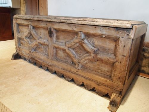 fig 2. Chest coffer blanket box window seat Cassone Gothic 17th century Pine c1670