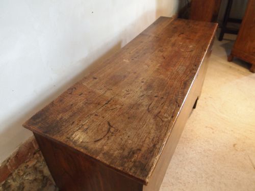 fig 1. Coffer blanket box chest Queen Anne Elm six plank c1700