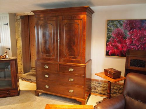 fig 1. Wardrobe chest of drawers Linen press George III Flame Mahogany c1790