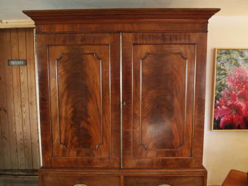 fig 3. Wardrobe chest of drawers Linen press George III Flame Mahogany c1790