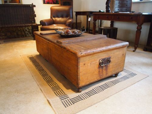 Chest Box Coffee Table Coffer Trunk Victorian Pine C1860